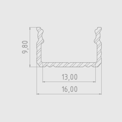 Aluminiumprofil 10mm - L2020xB16xH9,8mm - Silber + Abdeckung matt