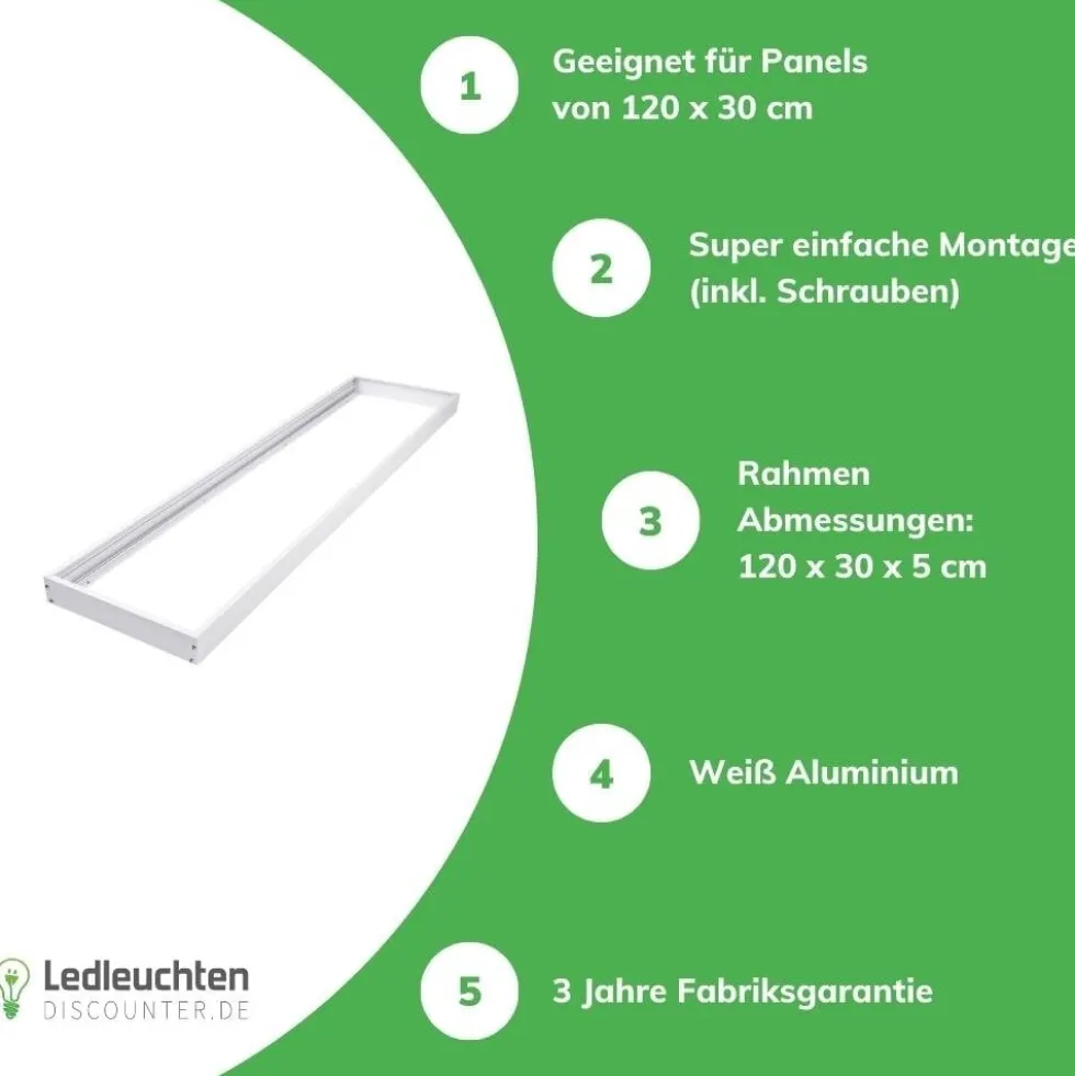Aufputz-Klickrahmen Weiß - 120x30 cm | 42MM Schraublose Befestigung Decken montage - Geeignet für LED panelen