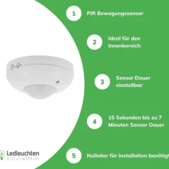 Bewegungssensor 360° - IP20 - PIR Infrarot Bewegungsmelder - 230V max. 1200W - weiß