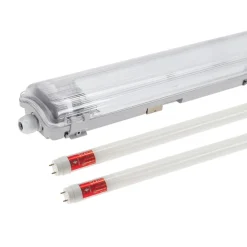 60cm LED Halterung IP65 + 2 LED High Lumen Leuchtstoffröhren 10W pro Röhre - 4000K 840 Neutralweiß - Komplettset