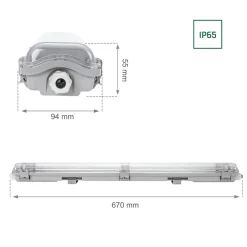60cm LED Halterung IP65 + 2 Standard LED Leuchtstoffröhren 10W pro Röhre - 4000K 840 Neutralweiß - Komplettset