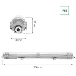 60cm LED Halterung IP65 + 1 Standard LED Leuchtstoffröhre 10W - 3000K 830 Warmweiß - Komplettset