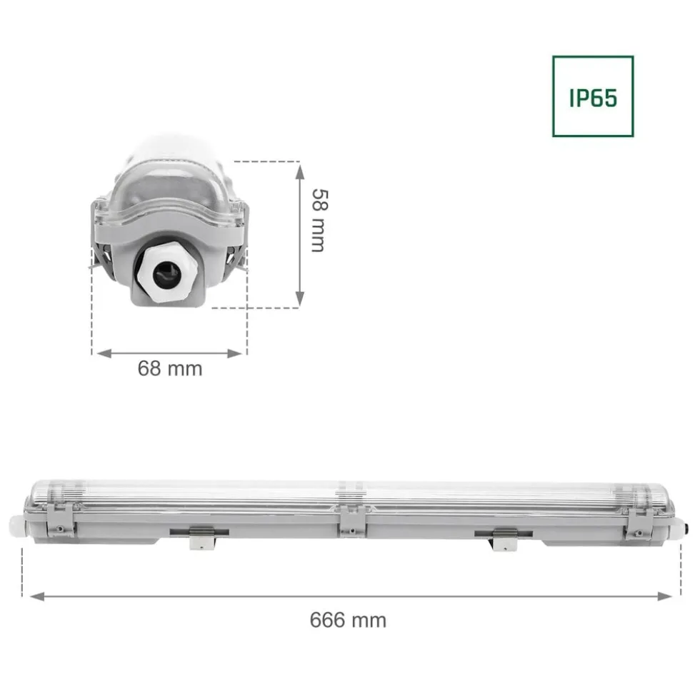 60cm LED Halterung IP65 + 1 Standard LED Leuchtstoffröhre 10W - 4000K 840 Neutralweiß - Komplettset