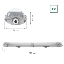 60cm LED Halterung IP65 + 2 Standard LED Leuchtstoffröhren 10W pro Röhre - 3000K 830 Warmweiß - Komplettset