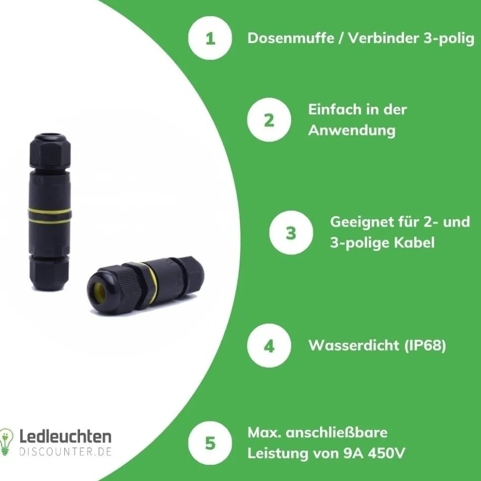 Dosenmuffe Verbinder IP68 - Wasserdicht - 2- und 3-polig 0.5 - 1 mm²