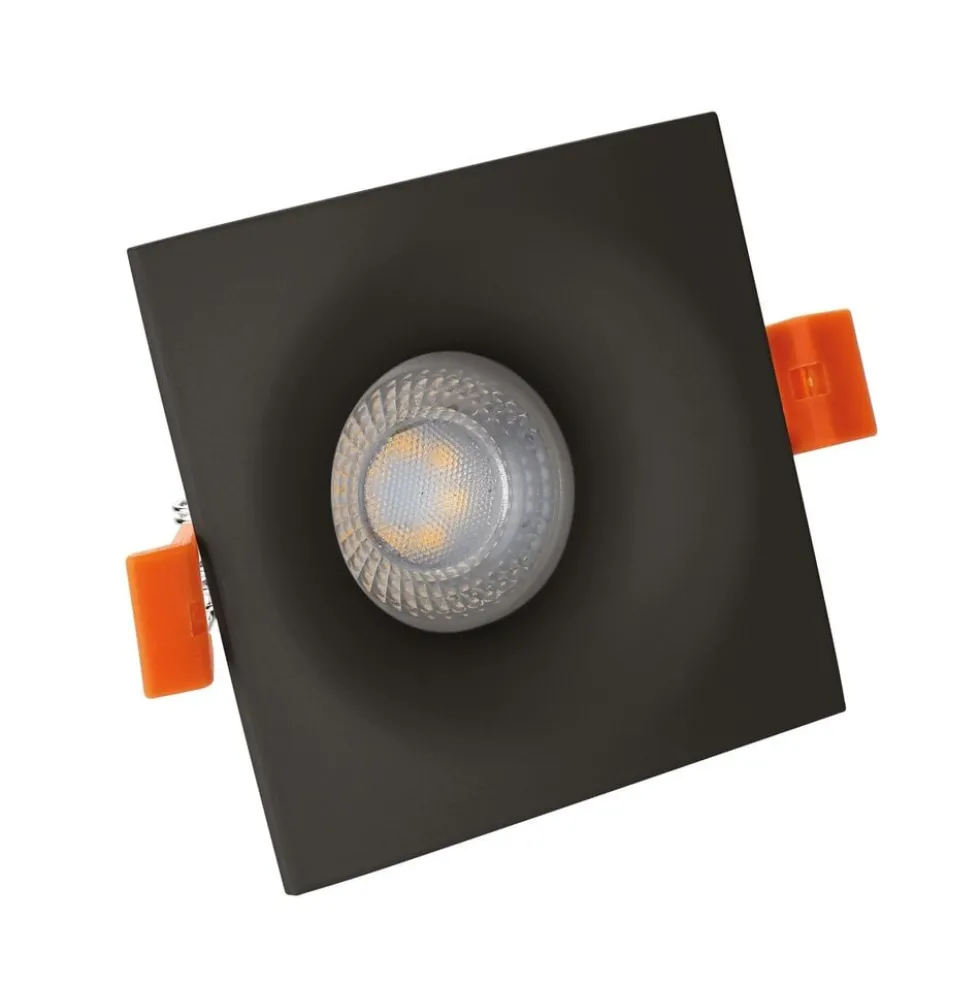 Einbaurahmen viereckig Schwarz - Sägegr. 74mm - inkl. GU10 Fassung mit Montagebügel - exkl. LED Spot