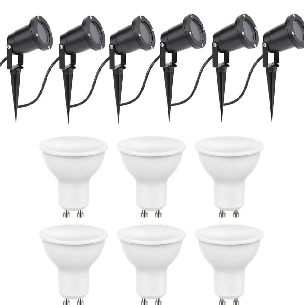 6er Set LED Gartenspot Sting 100cm Kabel - 6x 4W - 3000K - IP65 - Schwarz