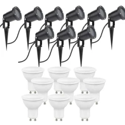 9er Set LED Gartenspot Sting 28cm Kabel - 9x 4W - 3000K - IP54 - Schwarz