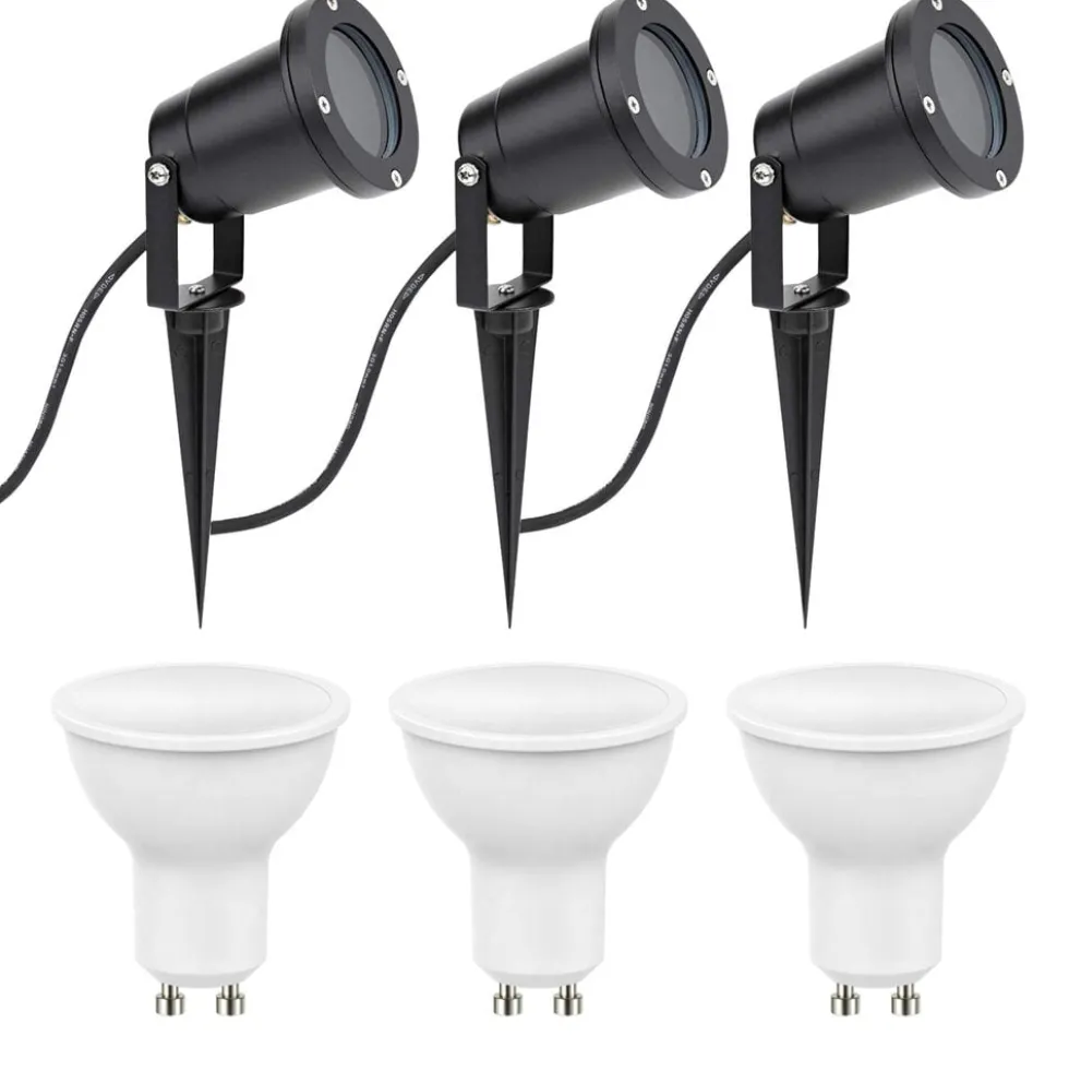 3er Set LED Gartenspot Sting 100cm Kabel - 3x 4W - 3000K - IP65 - Schwarz