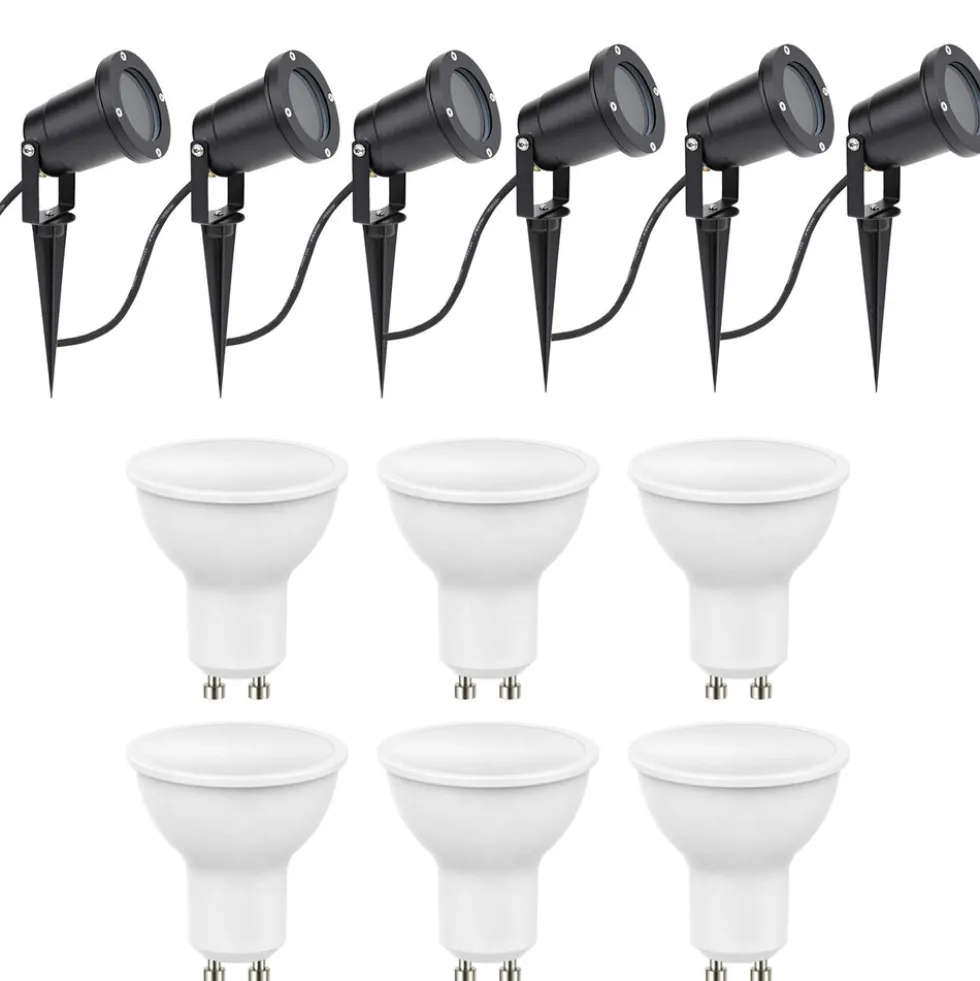 6er Set LED Gartenspot Sting 28cm Kabel - 6x 4W - 3000K - IP54 - Schwarz