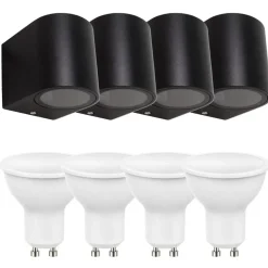 4er Set LED Wandlampe Außenbereich - 4x 4W - 3000K - Schwarz