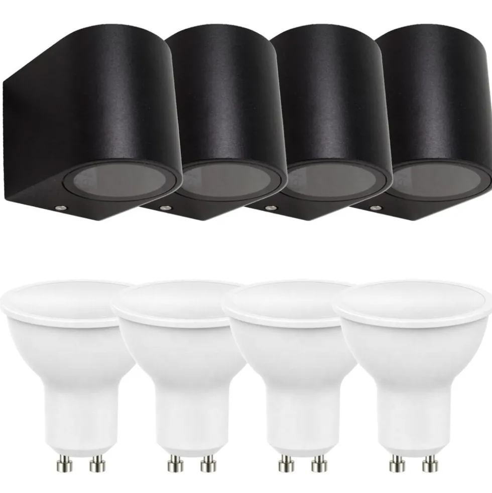 4er Set LED Wandlampe Außenbereich - 4x 4W - 3000K - Schwarz