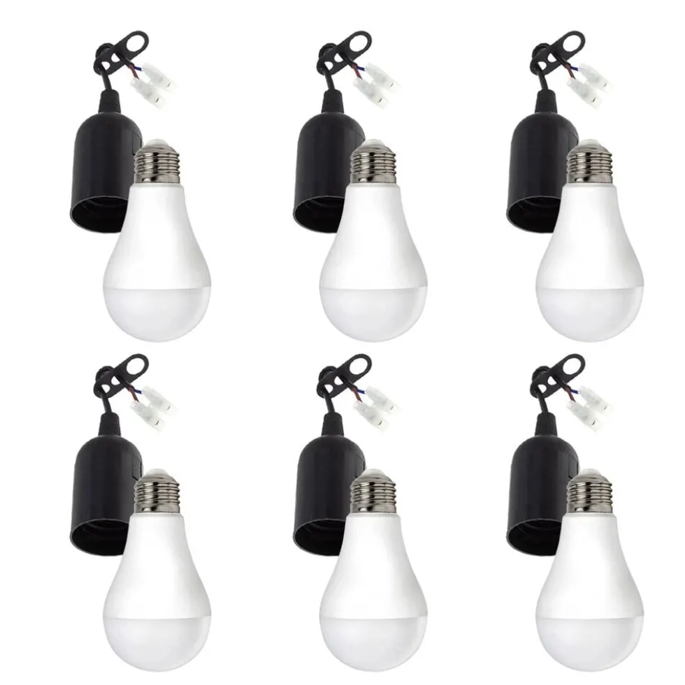 6er Vorteilspack E27 Baufassung für Umzüge mit Lüsterklemme - inkl. 6x LED Lampe E27- A60 - 9W 6000K Tageslichtweiß