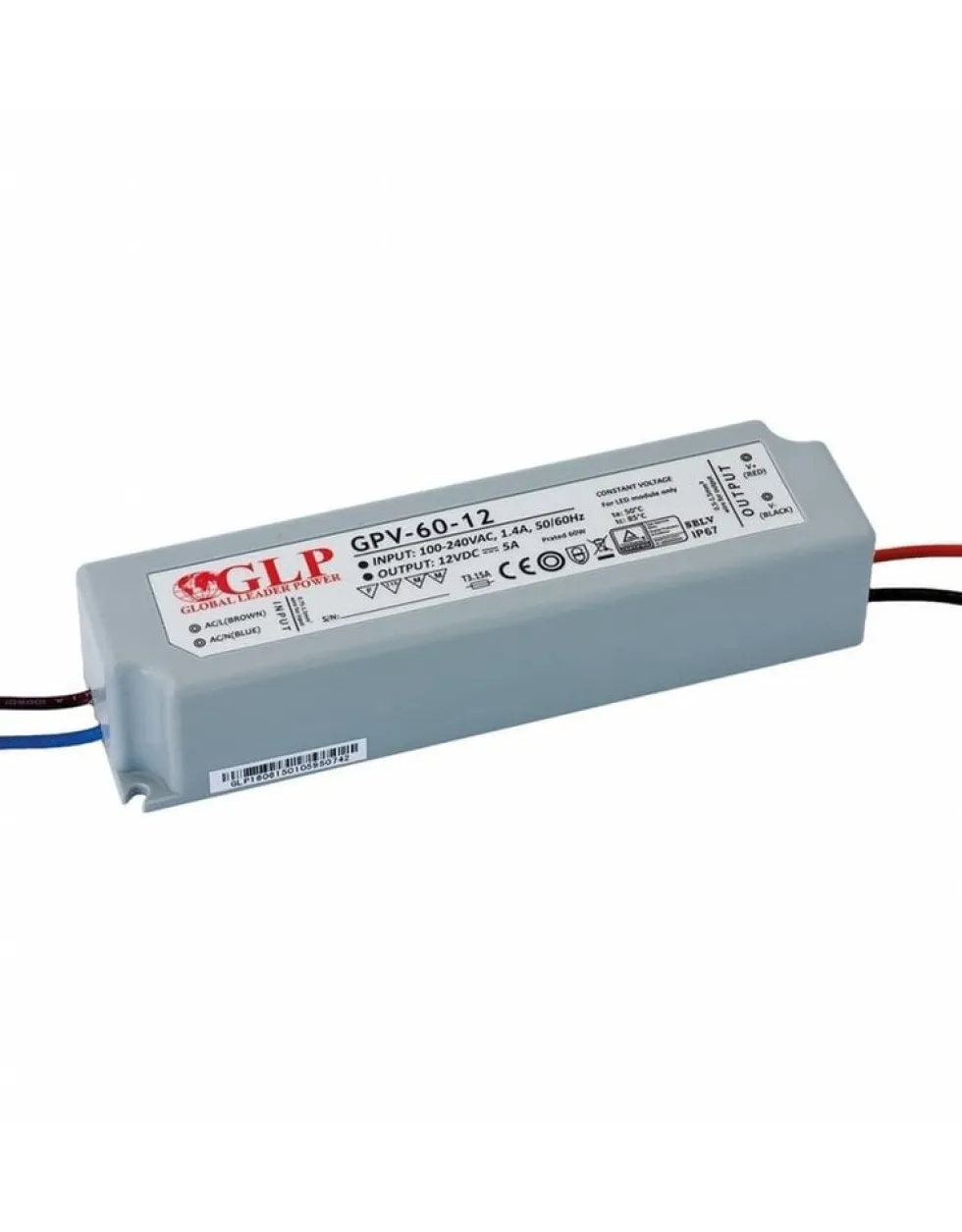 GLP LED Netzteil Transformator - 12V 60W 5A - geeignet für 12V LED Beleuchtung - IP67 wasserdicht