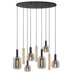JOANET Pendelleuchte Oval – 9-flammig – Schwarz Gold Messing – Dimmbar