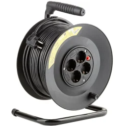 Kabeltrommel 25meter - 4-fach mit Schutzkontaktsteckdosen | Schwarz Kunststoff - H05VV 3G1,5 mm²