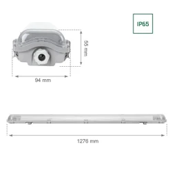 Komplettset - 120cm Doppelfassung - IP65 Feuchtraum - Wannenleuchte + 2 x 18W LED Leuchtstoffröhren - 6000K - 865 - Tageslichtweiß