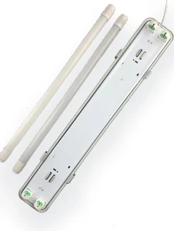 Komplettset - 150cm Doppelfassung - IP65 Feuchtraum -Wannenleuchte + 2 x 25W LED Leuchtstoffröhren 6000K - 865 - Tageslichtweiß
