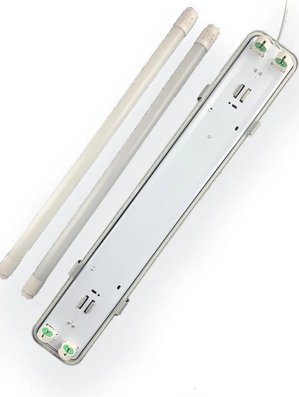Komplettset - 150cm Doppelfassung - IP65 Feuchtraum -Wannenleuchte + 2 x 25W LED Leuchtstoffröhren 6000K - 865 - Tageslichtweiß
