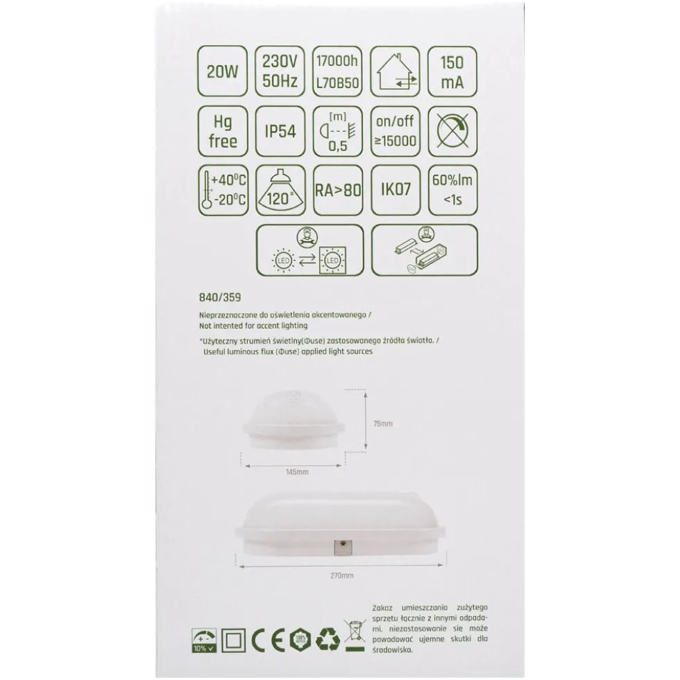 LED-Deckenleuchte - oval - mit Sensor - 20W 4000K - IP54 - 230V