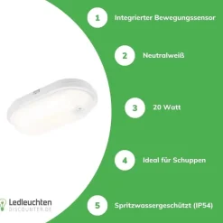 LED-Deckenleuchte - oval - mit Sensor - 20W 4000K - IP54 - 230V