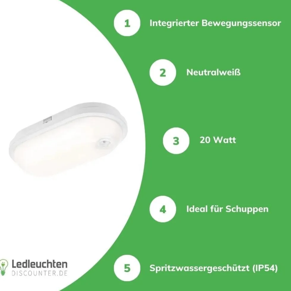 LED-Deckenleuchte - oval - mit Sensor - 20W 4000K - IP54 - 230V