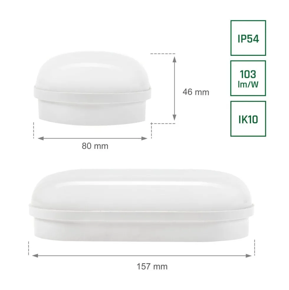 LED Deckenleuchte oval - 8W 4000K - IP54 spritzwassergeschützt