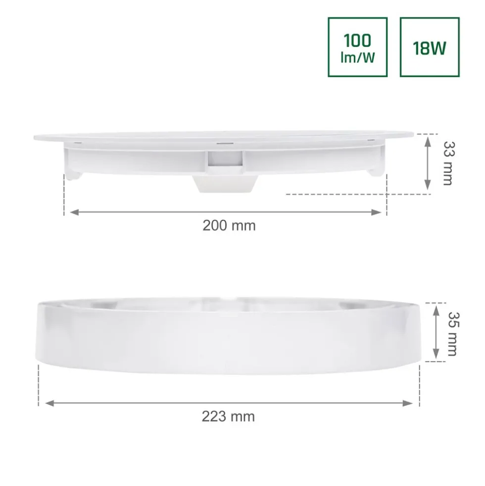 LED Deckenleuchte 18W – 1820lm, 3000K-4000K, Einbau oder Aufbau