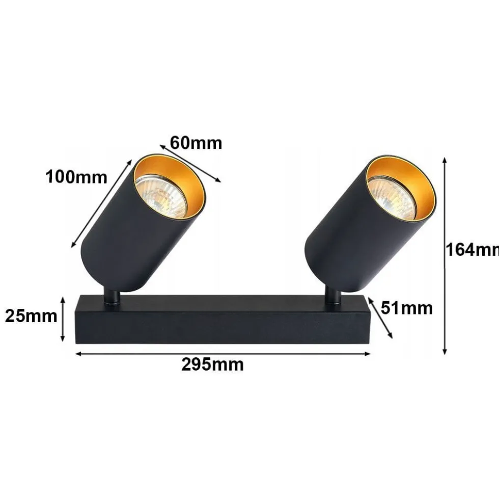 LED Deckenspot Mattschwarz - 2 verstellbare GU10 Fassungen für LED Spots - exkl. LED Spot