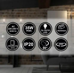 LED Deckenspot Mattschwarz - 2 verstellbare GU10 Spots