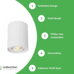 LED Deckenspot - Röhre rund - Weiß - mit GU10 Fassung - schwenkbar - exkl. LED Spot