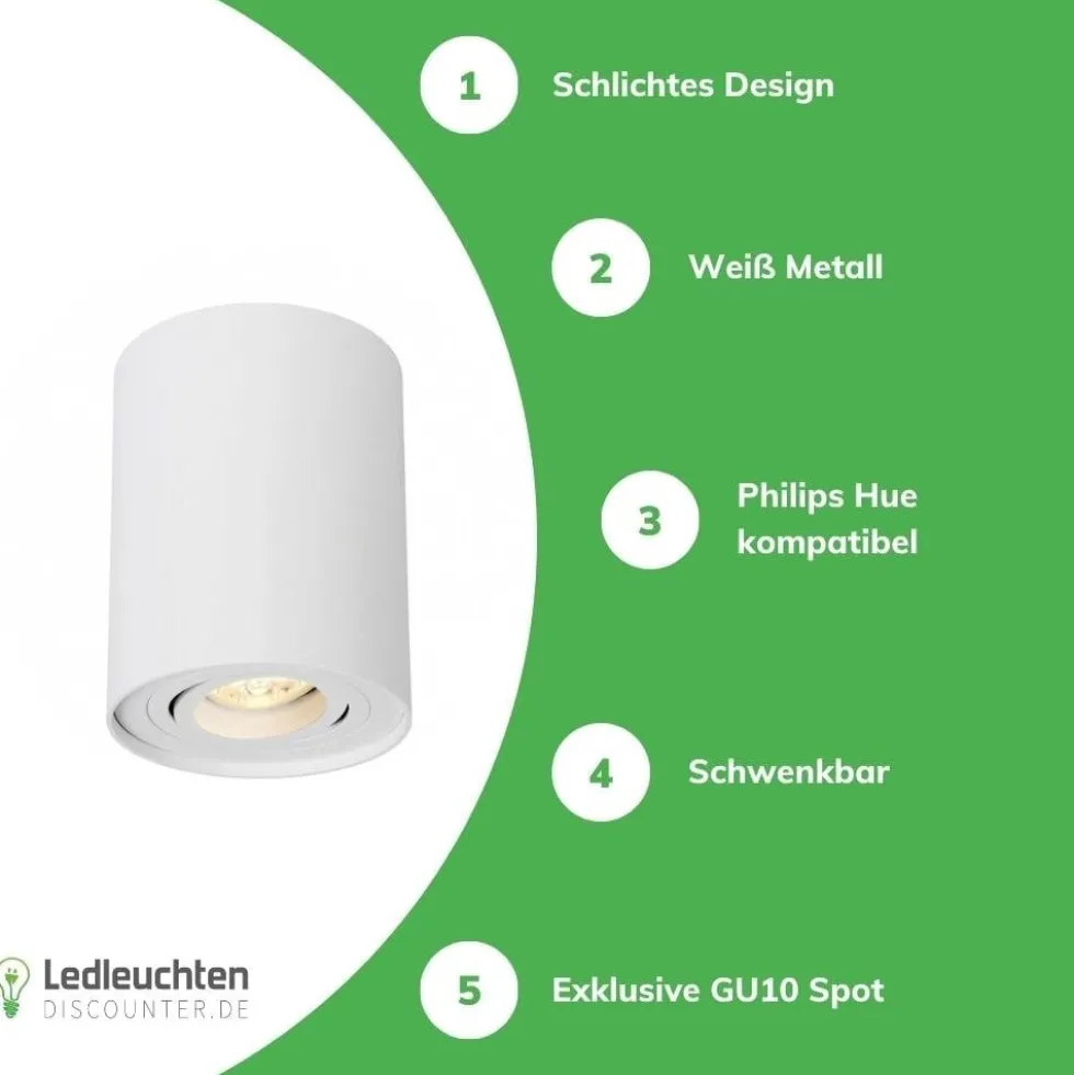 LED Deckenspot - Röhre rund - Weiß - mit GU10 Fassung - schwenkbar - exkl. LED Spot