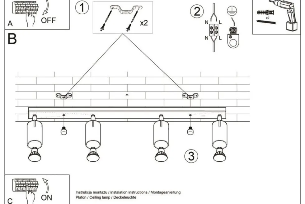LED Deckenspot Schwarz Gold NERO - 4 x GU10 Fassung - exkl. LED's