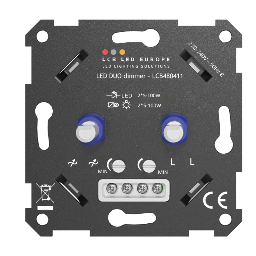 LED Dimmer DUO Einbau - 2x 5-100W - Universal Phasenabschnitt