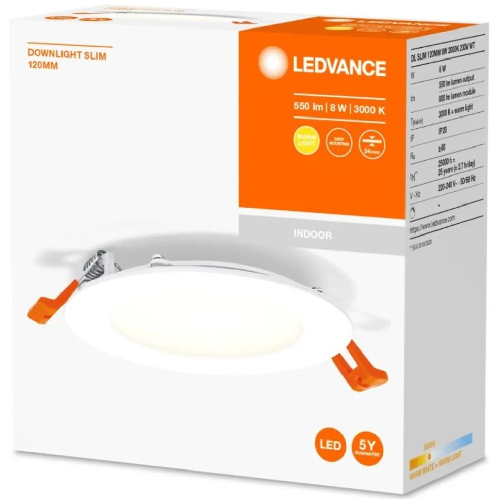 LED Downlight Slim Recess Weiß 8W 550lm 110D - 830 Warmweiß | 120mm - Ausschnitt 105mm