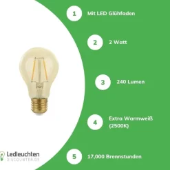 LED E27 - Fadenlampe - A60 - 2W - 2500K Extra Warmweiß