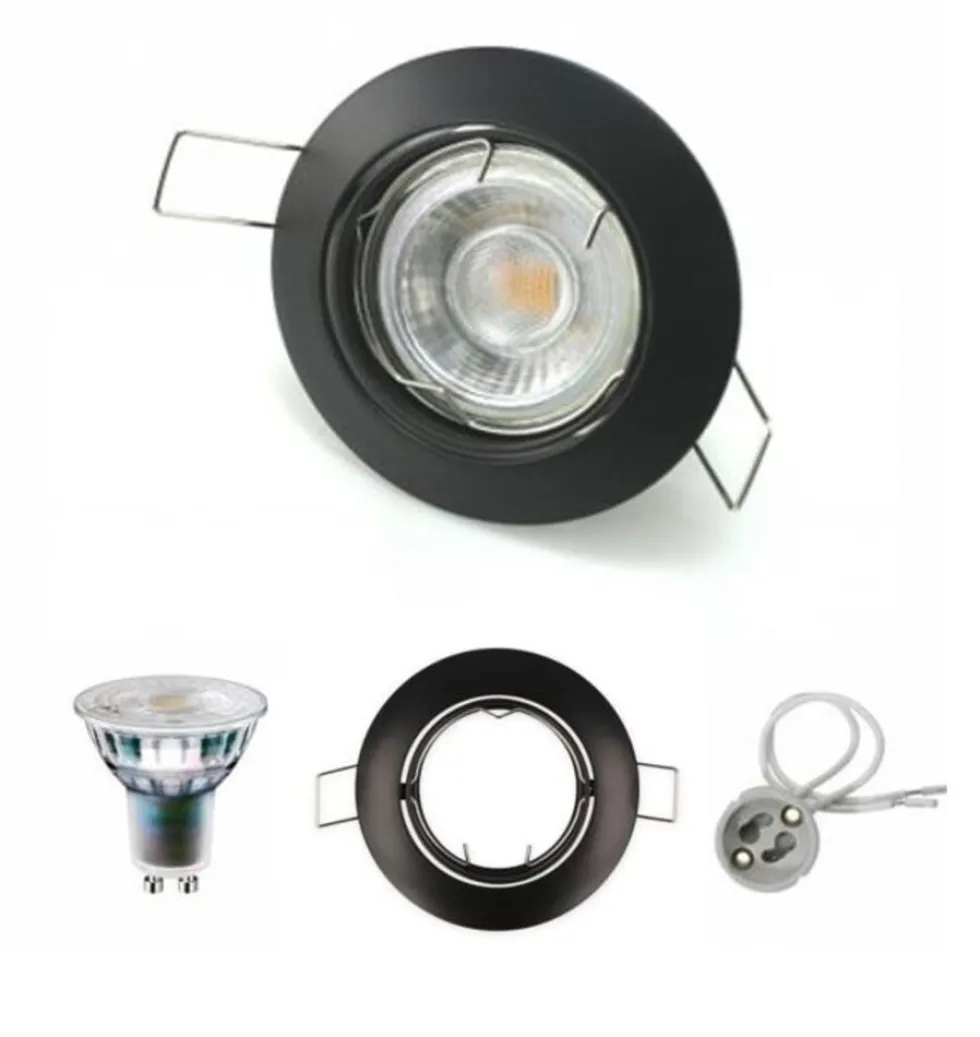 LED Einbaustrahler GU10 komplett - dimmbar - rund - Ø 80mm - IP20 - 5.5W - schw. Rahmen - Lichtfarbe optional - 230V