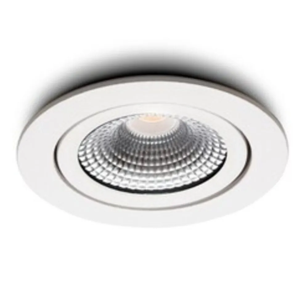 LED-Einbaustrahler IP54 – Weiß, neigbar – 5 W, 450 lm – 2200 K Warmweiß – CRI > 90 | Ausschnittmaß 75 mm – Einbautiefe 23 mm – TRIAC-dimmbar