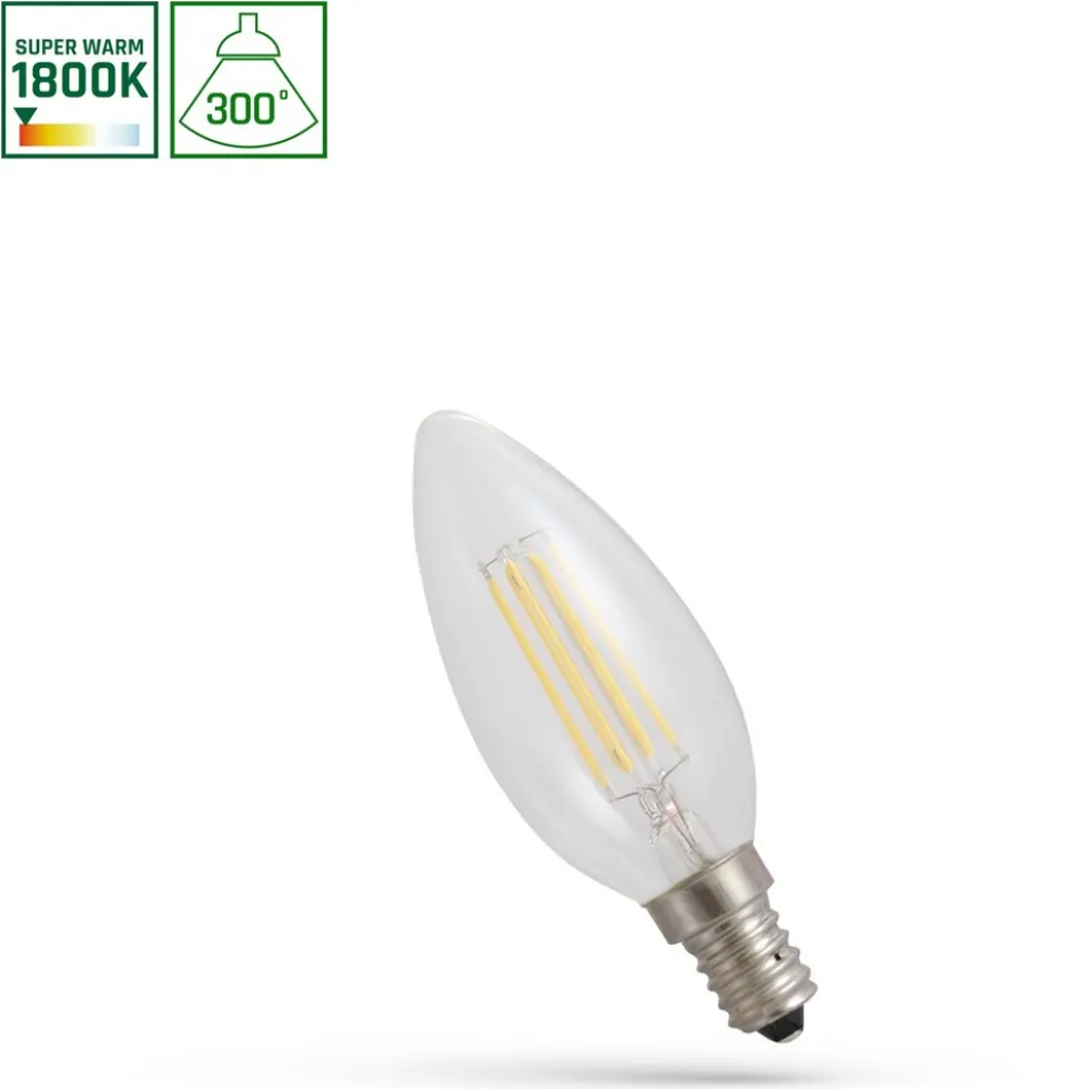 LED Fadenlampe E14 - C35 - 4W entspricht 33W - 1800K extra Warmweiß