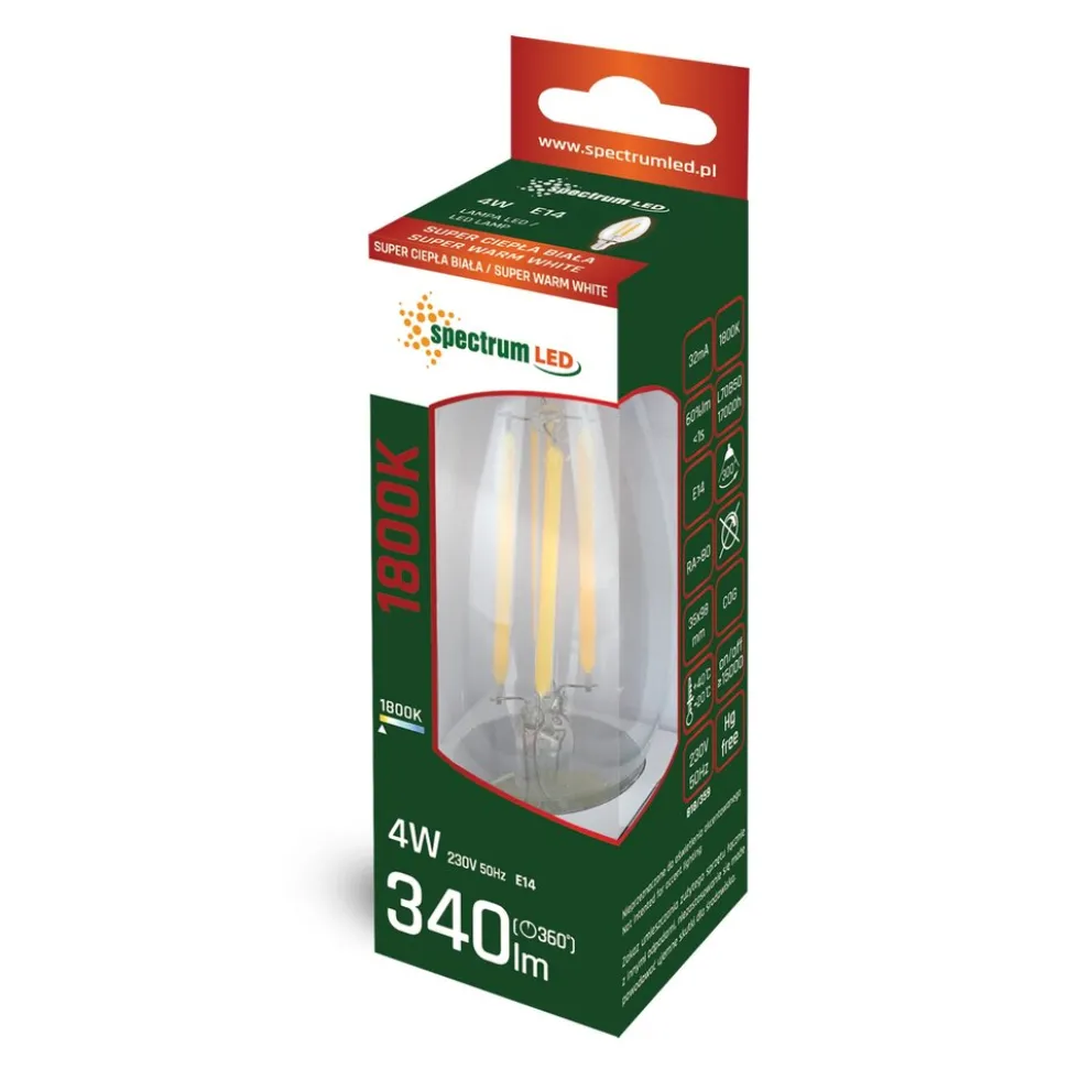 LED Fadenlampe E14 - C35 - 4W entspricht 33W - 1800K extra Warmweiß