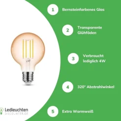 LED Fadenlampe E27 - G80 - 4W entspricht 33W - 1800K extra Warmweiß - Globe