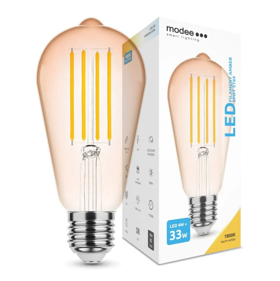 LED Fadenlampe E27 - ST64 - 4W entspricht 33W - 1800K extra Warmweiß - Hohe Ausführung
