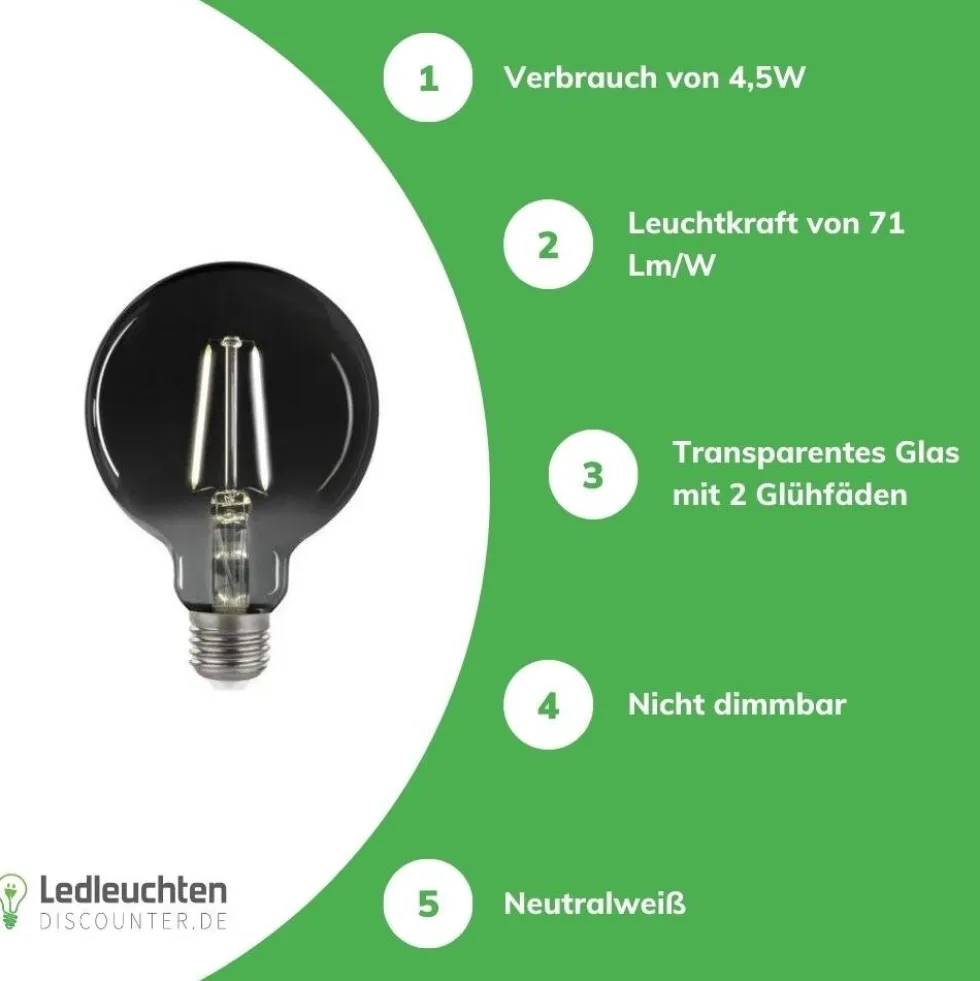 LED Fadenlampe Smoked glass E27 - G125 - 4,5W - 4000K Neutralweiß - XL Glaskolben