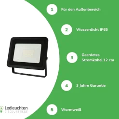 LED Fluter – 30W 2700lm – 3000/4000/6000K Neutralweiß – IP65 – inkl. 30 cm Anschlusskabel