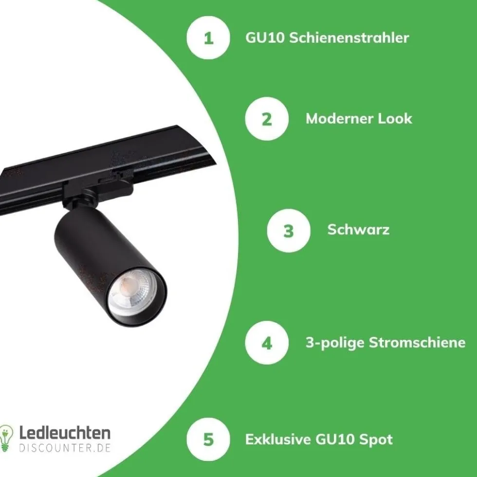 LED GU10 Schienenspot schwarz - 3-Fase universal - für 1 LED GU10 Spot
