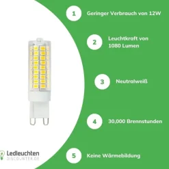 LED G9 - 12W entspricht 100W - 4000K Neutralweiß - 19x75 mm