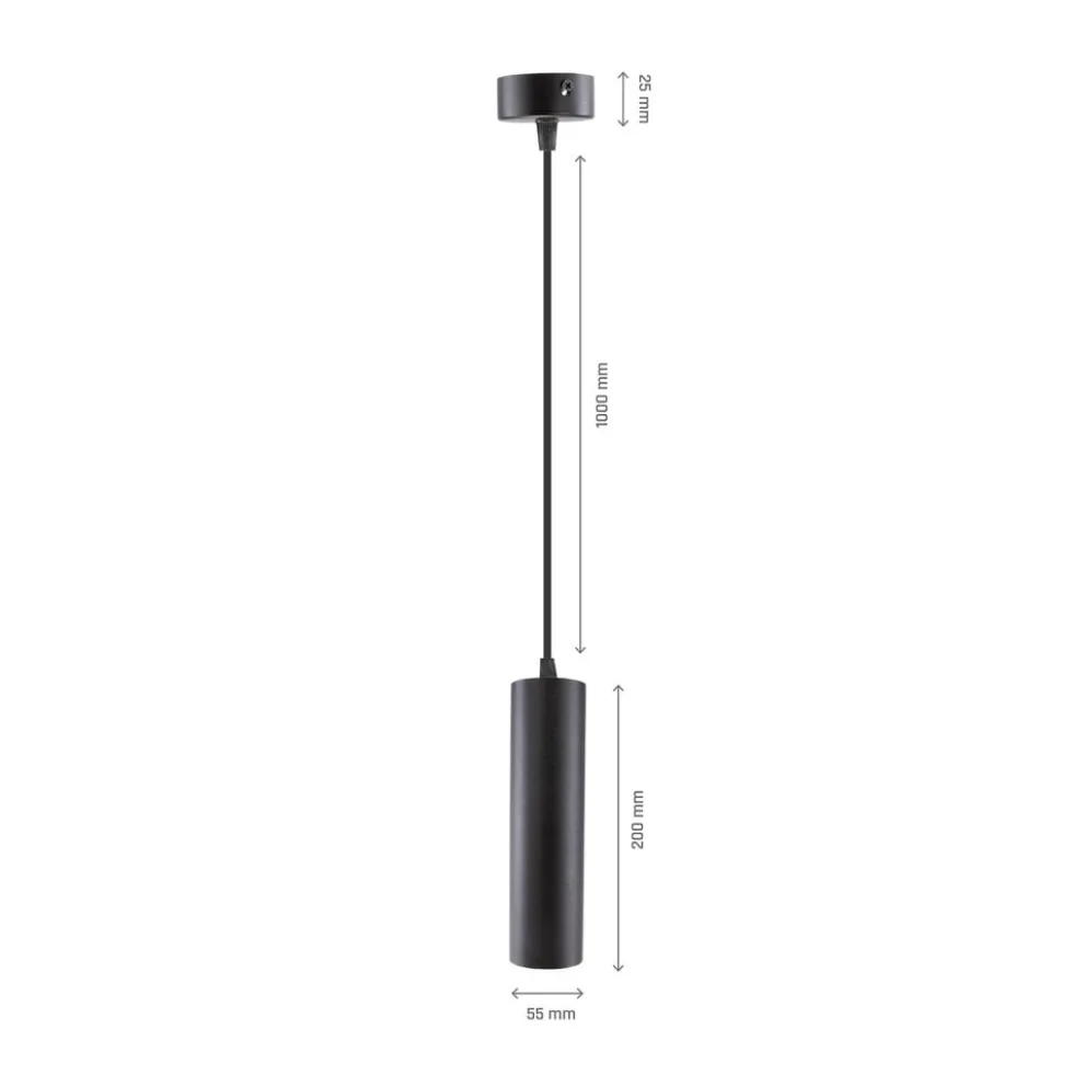 LED Hängeleuchte Madara Mini II GU10 Fassung – Pendel-Lampe Schwarz – 60x200mm – 1m Kabel – Maximale Länge 325mm