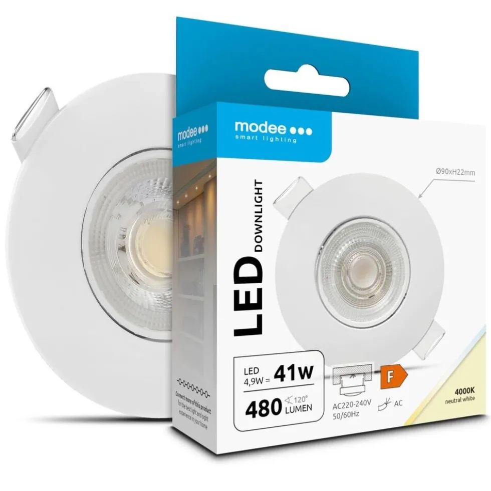 LED inbouwspot Wit- 4,9W vervangt 41W - 480lm - 4000K - Kantelbaar - Niet Dimbaar - D90xH22mm