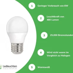 LED Lampe - E27 - G45 - 4,9W - 3000K- Warmweiß-entspricht 40W
