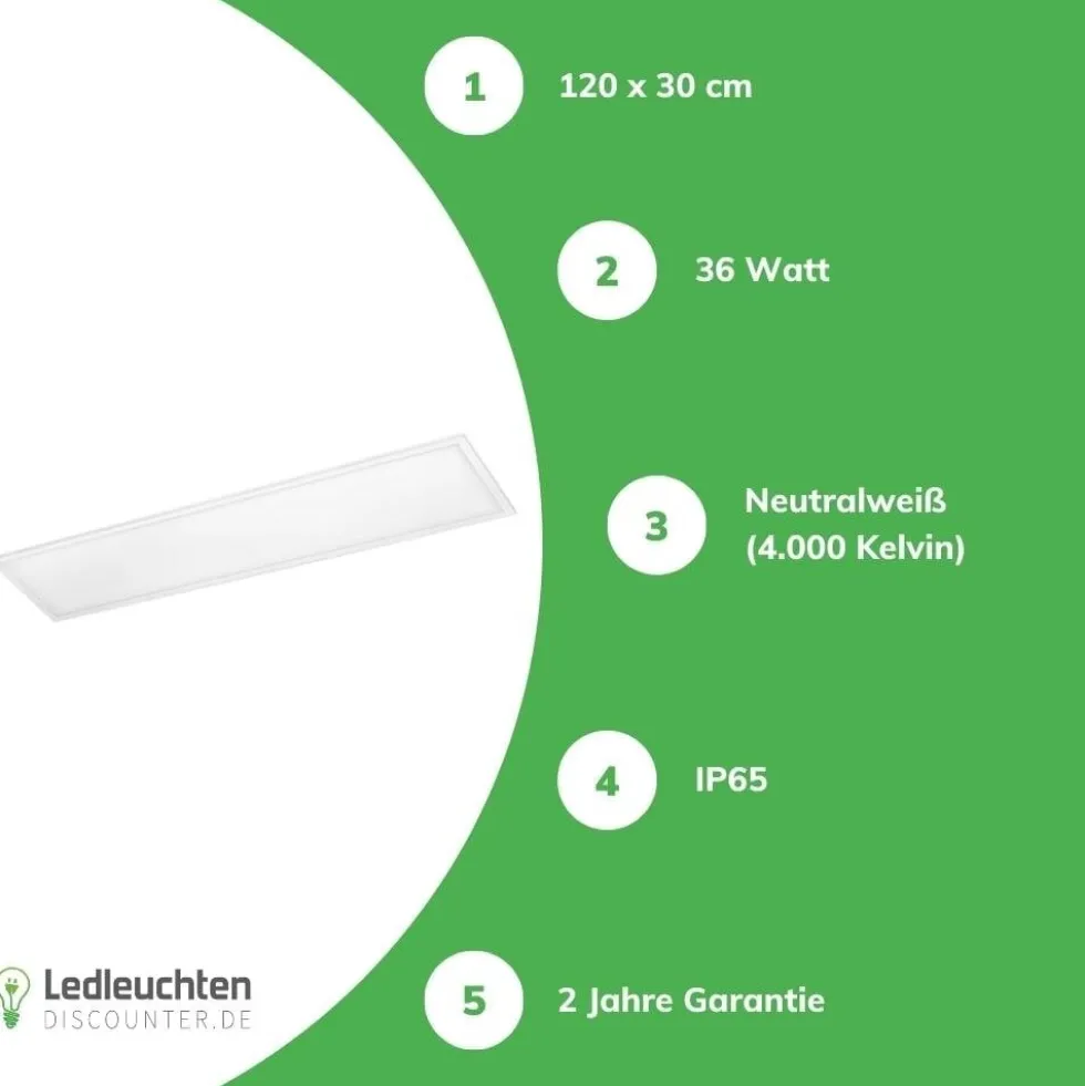 LED Panel - IP65 wasserdicht - Pro Slim Line - 120x30cm - 36W 4320Lm - 4000K 840 Tageslicht weiß | UGR22 Opalweiß - 5 Jahr Garantie